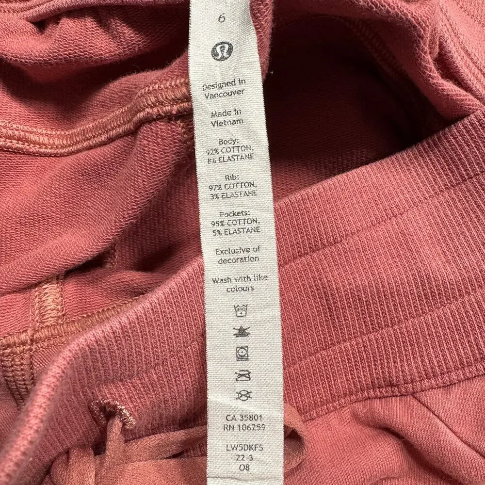 Lululemon SZ 6 Scuba French Terry Joggers Hi-Rise Stretch Pull-On Pockets Cuffed